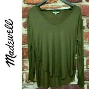 MADEWELL ARMY GREEN HIGH LO PULLOVER BLOUSE